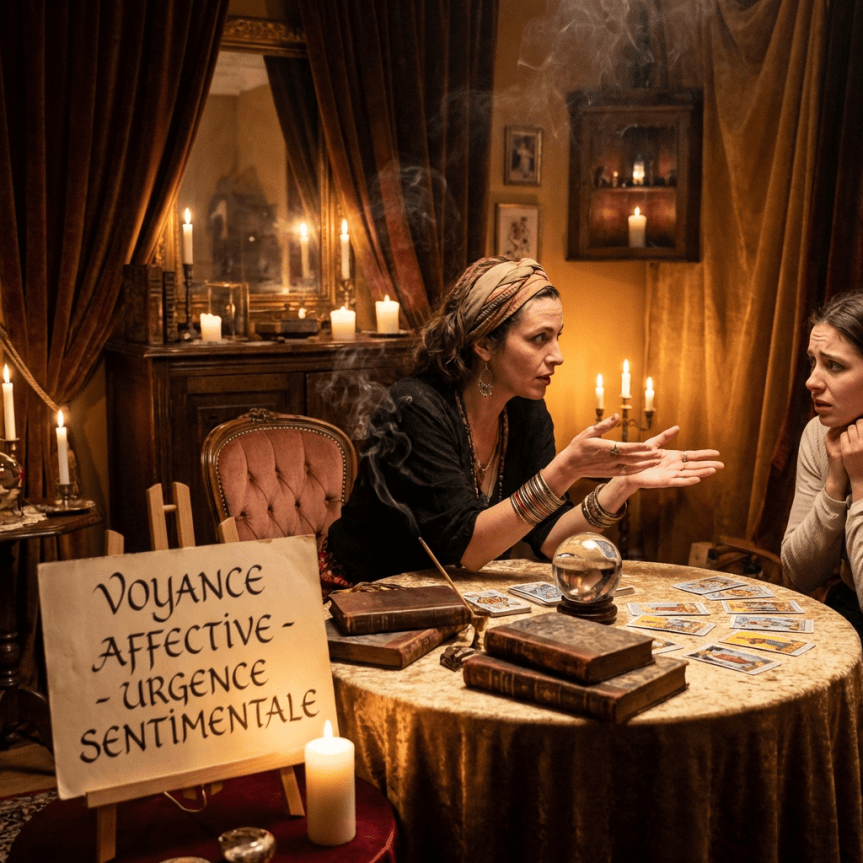 Voyance affective urgence sentimentale mystical scene